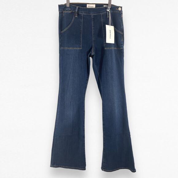 Frame Womens Size 32 Le Flare de Francoise Jeans Blue Dark Wash Denim NWT - Picture 1 of 9